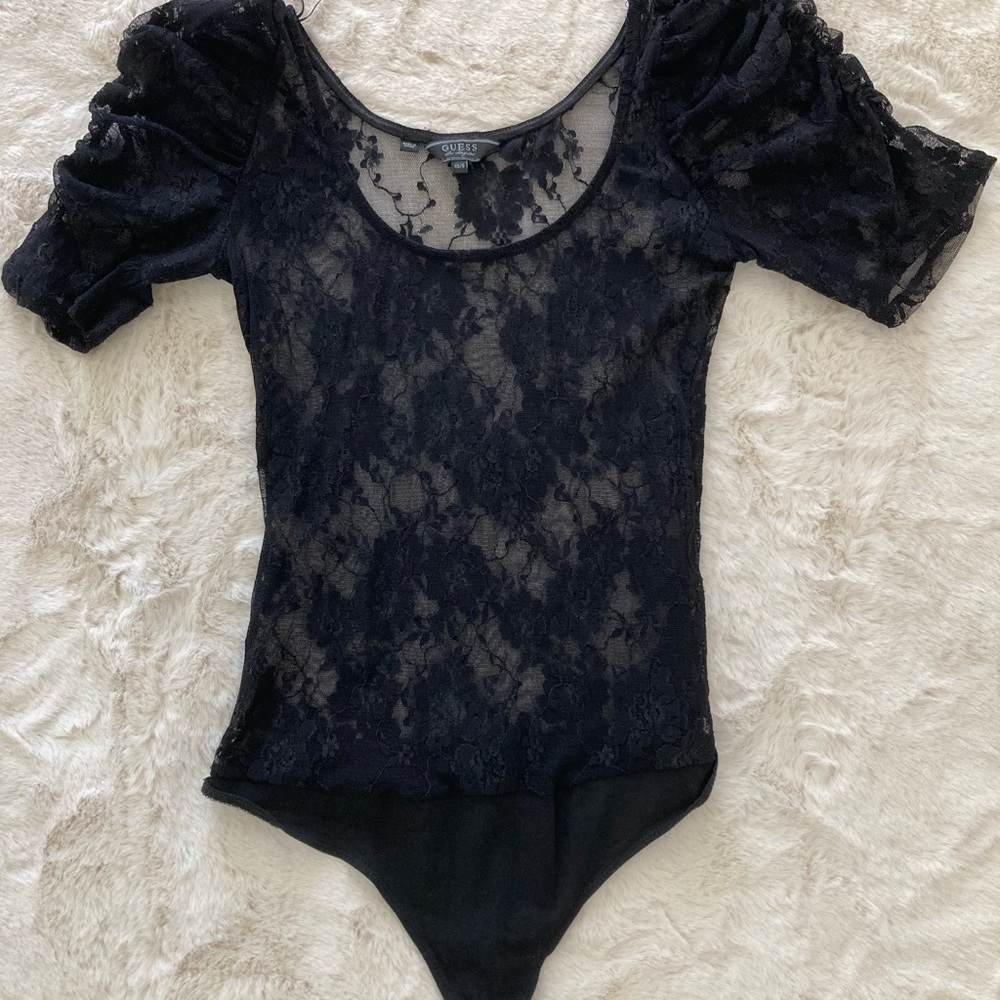 Guess Black Lace Thong Bodysuit Extra Small XS